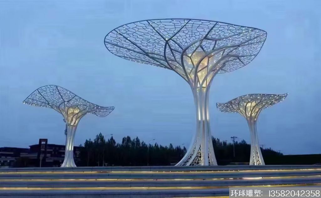 不銹鋼大型樹雕塑，燈光樹雕塑